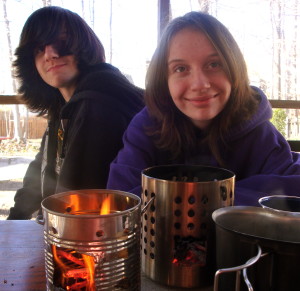 the kids with their hobo stoves